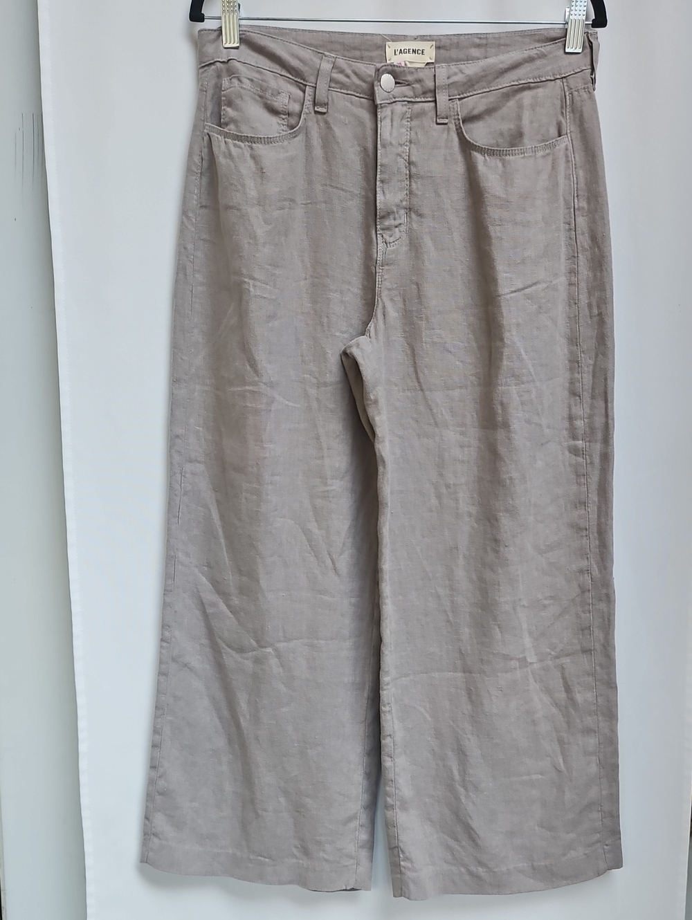L'Agence Danica Wide Leg Linen Pants Womens Crop Neutral Boho Size 28
